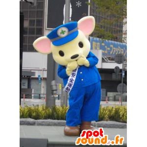 Mascot Teddy geel en roze, blauw uniform - MASFR25390 - Yuru-Chara Japanse Mascottes