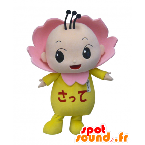 Mascotte de Sacchan, bébé, enfant en forme de fleur rose et jaune - MASFR25392 - Mascottes Yuru-Chara Japonaises