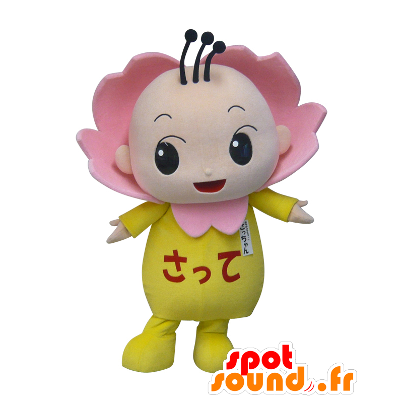 Mascotte de Sacchan, bébé, enfant en forme de fleur rose et jaune - MASFR25392 - Mascottes Yuru-Chara Japonaises