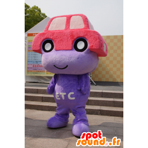 Mascotte de bonhomme violet, avec une voiture rouge sur la tête - MASFR25393 - Mascottes Yuru-Chara Japonaises
