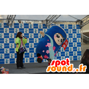 Liwakun mascot, blue fish, with flowers - MASFR25394 - Yuru-Chara Japanese mascots