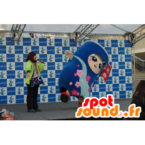 Mascotte Liwakun, pesce azzurro, con fiori - MASFR25394 - Yuru-Chara mascotte giapponese