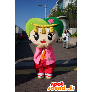 Menina colorido da mascote com a cabeça em forma de coração - MASFR25398 - Yuru-Chara Mascotes japoneses
