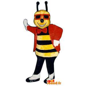 Bee maskot med en rød dress og briller - MASFR006775 - Bee Mascot