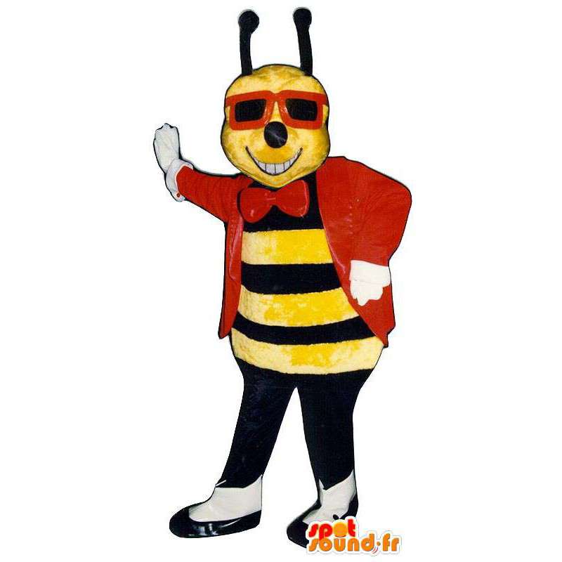 Bee-Maskottchen mit einem roten Anzug und Brille - MASFR006775 - Maskottchen Biene