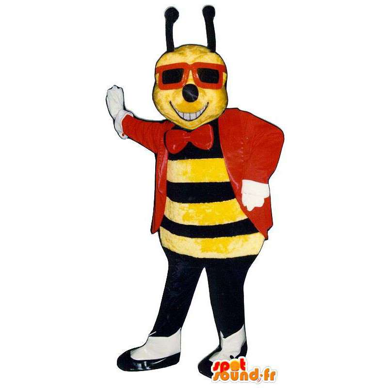Μέλισσα μασκότ με ένα κόκκινο κοστούμι και γυαλιά - MASFR006775 - Bee μασκότ