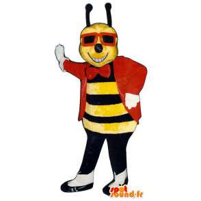 Bee mascotte met een rode kostuum en beschermende brillen - MASFR006775 - Bee Mascot