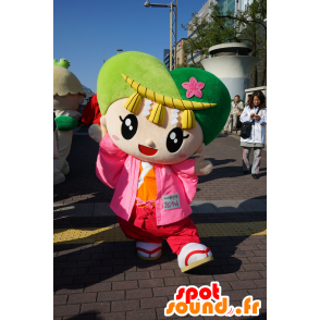 Mascot gekleurd meisje met hart-vormige kop - MASFR25398 - Yuru-Chara Japanse Mascottes