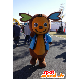 Teddy maskot oransje og brun med hjerter - MASFR25400 - Yuru-Chara japanske Mascots