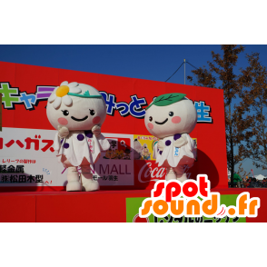 2 mascotte rotondo bianchi, fiori - MASFR25401 - Yuru-Chara mascotte giapponese