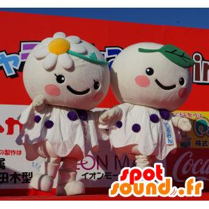 2 mascotas ronda blancas, flores - MASFR25401 - Yuru-Chara mascotas japonesas