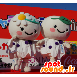 2 runde hvite maskoter, blomst - MASFR25401 - Yuru-Chara japanske Mascots