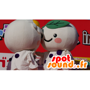 2 mascotte rotondo bianchi, fiori - MASFR25401 - Yuru-Chara mascotte giapponese