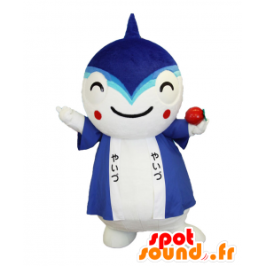 Yai-chan maskot, blå og hvid haj med en blå tunika - Spotsound