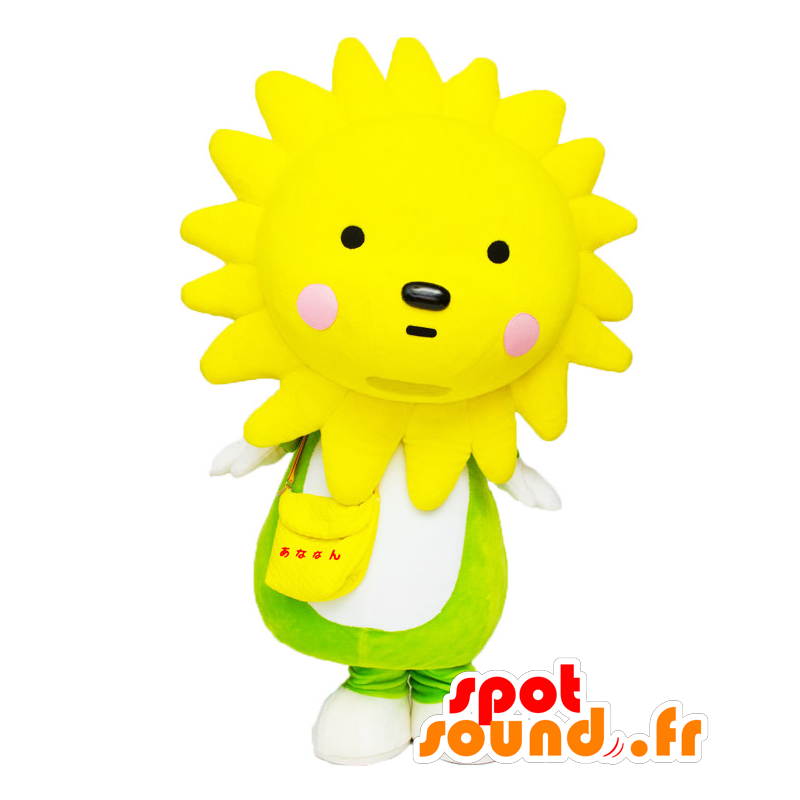 Mascot ANANAN, keltainen leijona, aurinko, keltainen, jättiläinen kukka - MASFR25407 - Mascottes Yuru-Chara Japonaises