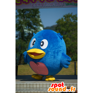 Maskot stor blå og lyserød fugl, rund og sød - Spotsound maskot
