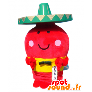 Mascotte d'Ebi Amigo, bonhomme rouge, mexicain avec un chapeau - MASFR25414 - Mascottes Yuru-Chara Japonaises