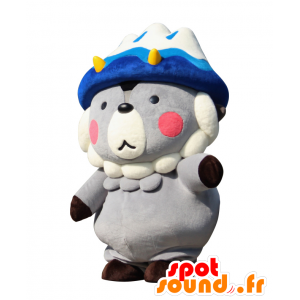 Mascotte d'Oomapyon, nounours gris et blanc, en tenue de roi - MASFR25415 - Mascottes Yuru-Chara Japonaises