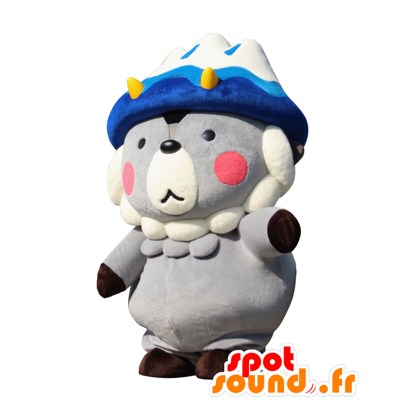 Mascotte d'Oomapyon, nounours gris et blanc, en tenue de roi - MASFR25415 - Mascottes Yuru-Chara Japonaises