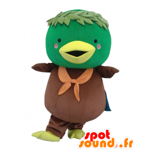 Mascot Kamomo, grønn fugl, brun og gul, gigantiske ande - MASFR25420 - Yuru-Chara japanske Mascots