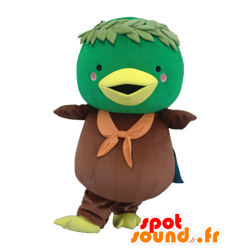 Mascota Kamomo, pájaro verde, marrón y amarillo, pato gigante - MASFR25420 - Yuru-Chara mascotas japonesas