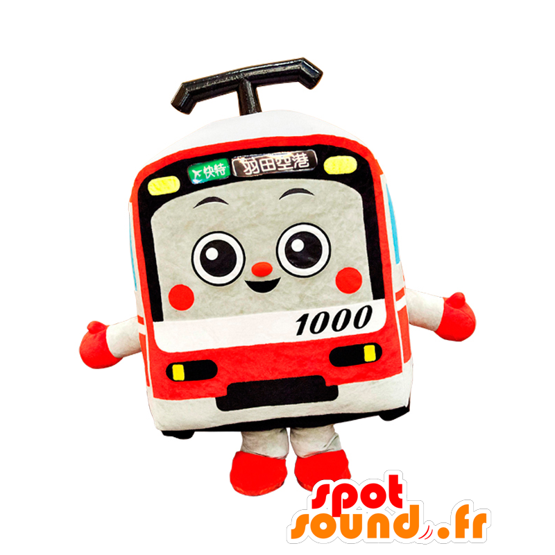 Mascot Keikyun, autocarro, eléctrico vermelho, branco e amarelo - MASFR25422 - Yuru-Chara Mascotes japoneses