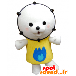 Gotoh-kun mascot, white teddy bear with a yellow t-shirt - MASFR25424 - Yuru-Chara Japanese mascots