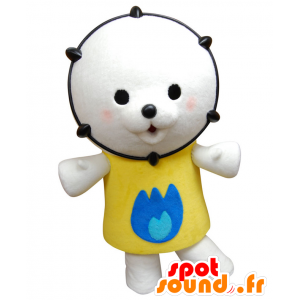 Mascot Gotoh-kun, witte teddybeer met een geel overhemd - MASFR25424 - Yuru-Chara Japanse Mascottes