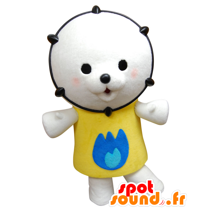 Gotoh-kun mascot, white teddy bear with a yellow t-shirt - MASFR25424 - Yuru-Chara Japanese mascots