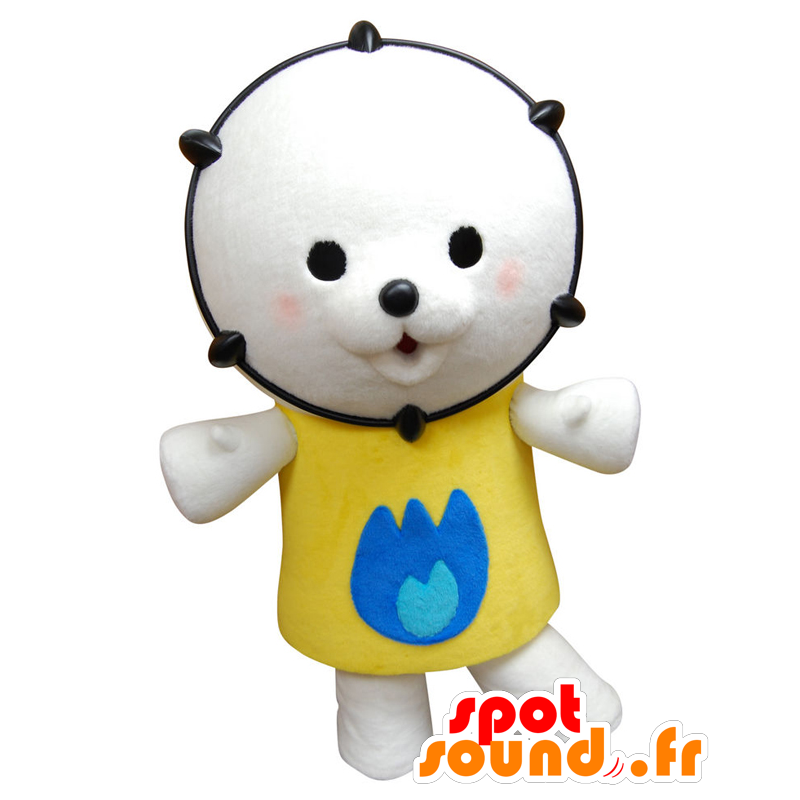 Mascot Gotoh-kun, witte teddybeer met een geel overhemd - MASFR25424 - Yuru-Chara Japanse Mascottes