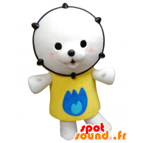 Mascotte de Gotoh-kun, nounours blanc, ours avec un t-shirt jaune - MASFR25424 - Mascottes Yuru-Chara Japonaises