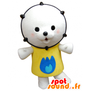 Mascot Gotoh-kun, witte teddybeer met een geel overhemd - MASFR25424 - Yuru-Chara Japanse Mascottes