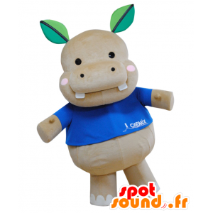 Mascot Kabakichi, hipopótamo cinzento com uma camisa azul - MASFR25428 - Yuru-Chara Mascotes japoneses