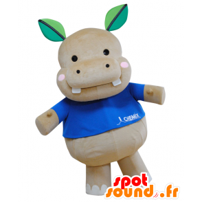 Kabakichi Maskottchen, grau hippo mit einem blauen T-Shirt - MASFR25428 - Yuru-Chara japanischen Maskottchen