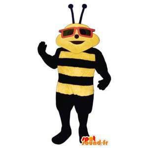 Mascotte d'abeille noire et jaune à lunettes - MASFR006780 - Mascottes Abeille