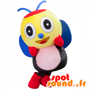 Insektmaskot, gul, lyserød og blå bi - Spotsound maskot kostume