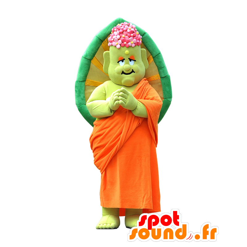 Mascotte de Shakame-kun, moine vert, en habit traditionnel orange - MASFR25433 - Mascottes Yuru-Chara Japonaises