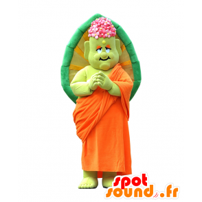 Mascotte de Shakame-kun, moine vert, en habit traditionnel orange - MASFR25433 - Mascottes Yuru-Chara Japonaises