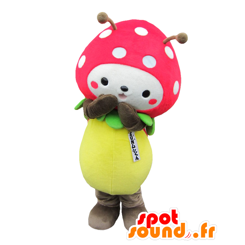 Mascotte de Sun mushi-kun, coccinelle, de fraise rose et blanche - MASFR25435 - Mascottes Yuru-Chara Japonaises