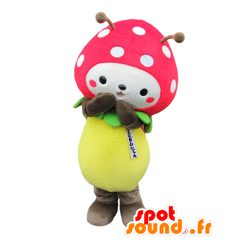 Mascot Sun mushi-Kun, Marienkäfer, rosa und weiß Erdbeere - MASFR25435 - Yuru-Chara japanischen Maskottchen