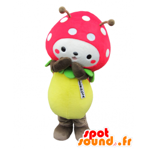 Mascot Zon Mushi-kun, lieveheersbeestje, roze en witte aardbei - MASFR25435 - Yuru-Chara Japanse Mascottes