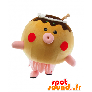 Mascot Takobo, ruskea mustekala, vaaleanpunainen ja beige, all round - MASFR25437 - Mascottes Yuru-Chara Japonaises