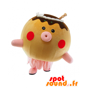 Mascot Takobo, bruin octopus, roze en beige, all round - MASFR25437 - Yuru-Chara Japanse Mascottes