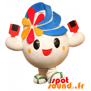 Saika-chan mascote, homem branco e azul com uma flor - MASFR25439 - Yuru-Chara Mascotes japoneses