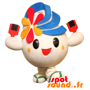 Mascotte de Saika-chan, bonhomme blanc et bleu, avec une fleur - MASFR25439 - Mascottes Yuru-Chara Japonaises