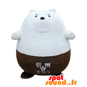 Mascotte de Shinshuuriki, gros ours blanc et marron, expressif - MASFR25440 - Mascottes Yuru-Chara Japonaises