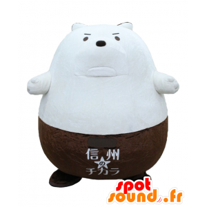 Shinshuuriki maskot, stor vit och brun björn, uttrycksfull -