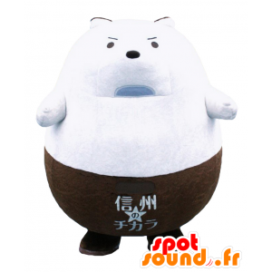 Shinshuuriki maskot, stor vit och brun björn, uttrycksfull -