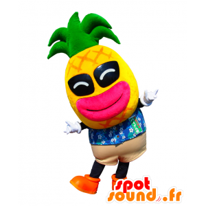 Piple-kun maskot, gigantisk ananas, gul, rosa och grön -