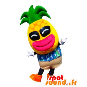 Piple-kun maskot, kæmpe ananas, gul, lyserød og grøn -